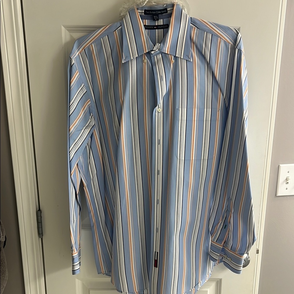Tommy Hilfiger Blue and Orange Casual Button Down Shirt